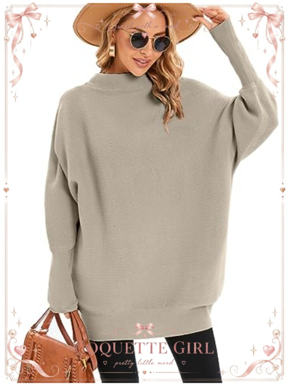Famulily Women's Batwing Sleeve Cowl Neck Knitted Pullover Sweater